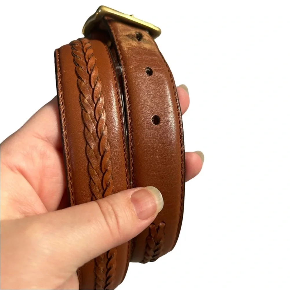 Gant Full Grain Cowhide Leather Belt Braided Boho Western Cognac Brown 36”/ 90cm